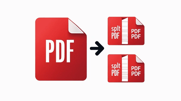 Visuelle Darstellung des Teilens eines PDFs in mehrere kleinere Dateien mit dem ToolsMini.com PDF-Teilungstool